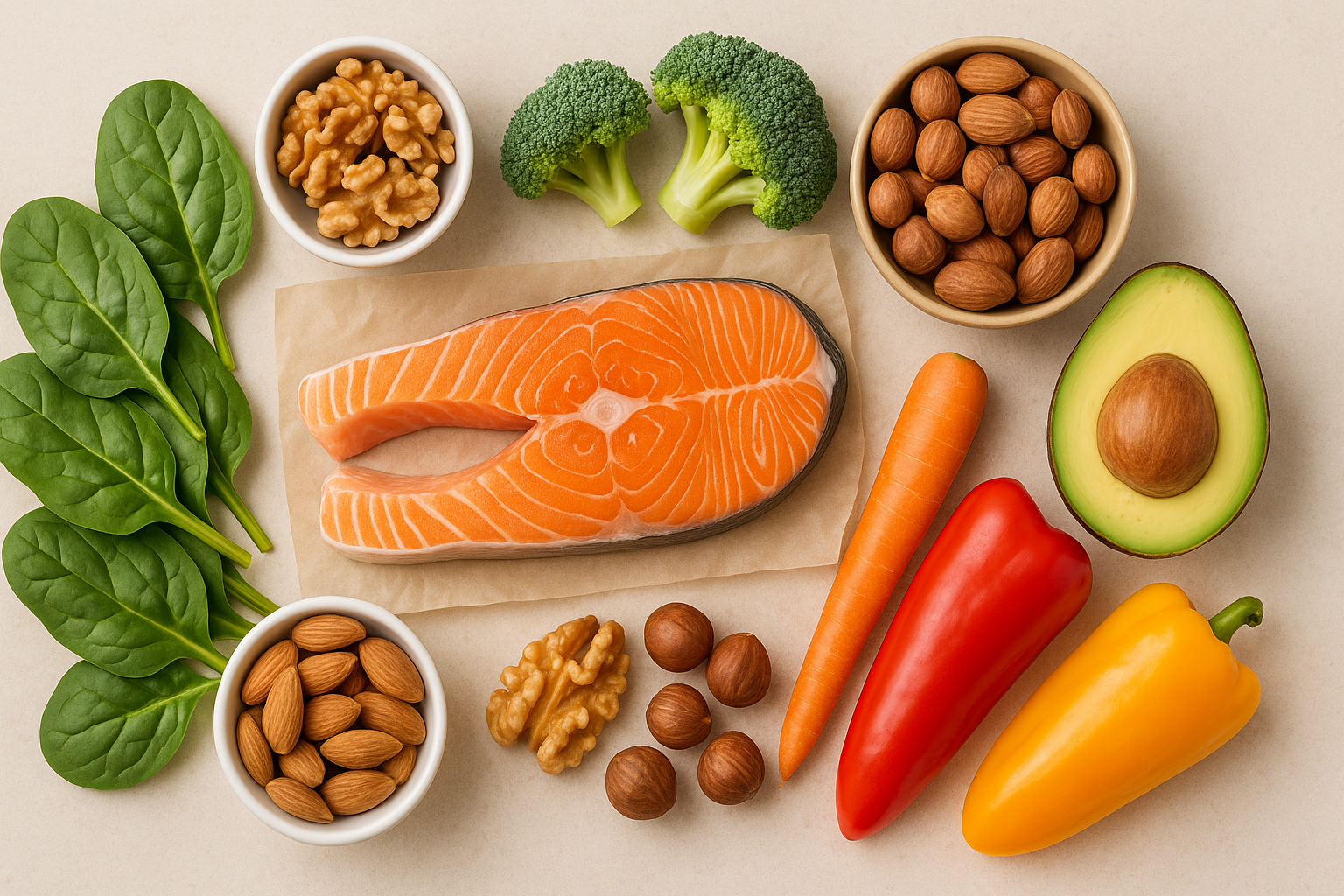 Colorful healthy foods supporting hormone balance